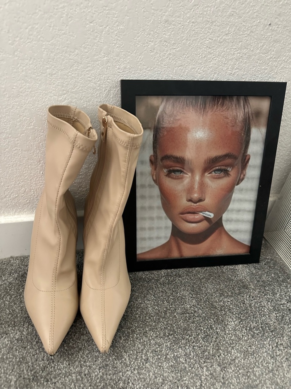 PLT Beige Pointed Toe Stretch Sock Booties - Women